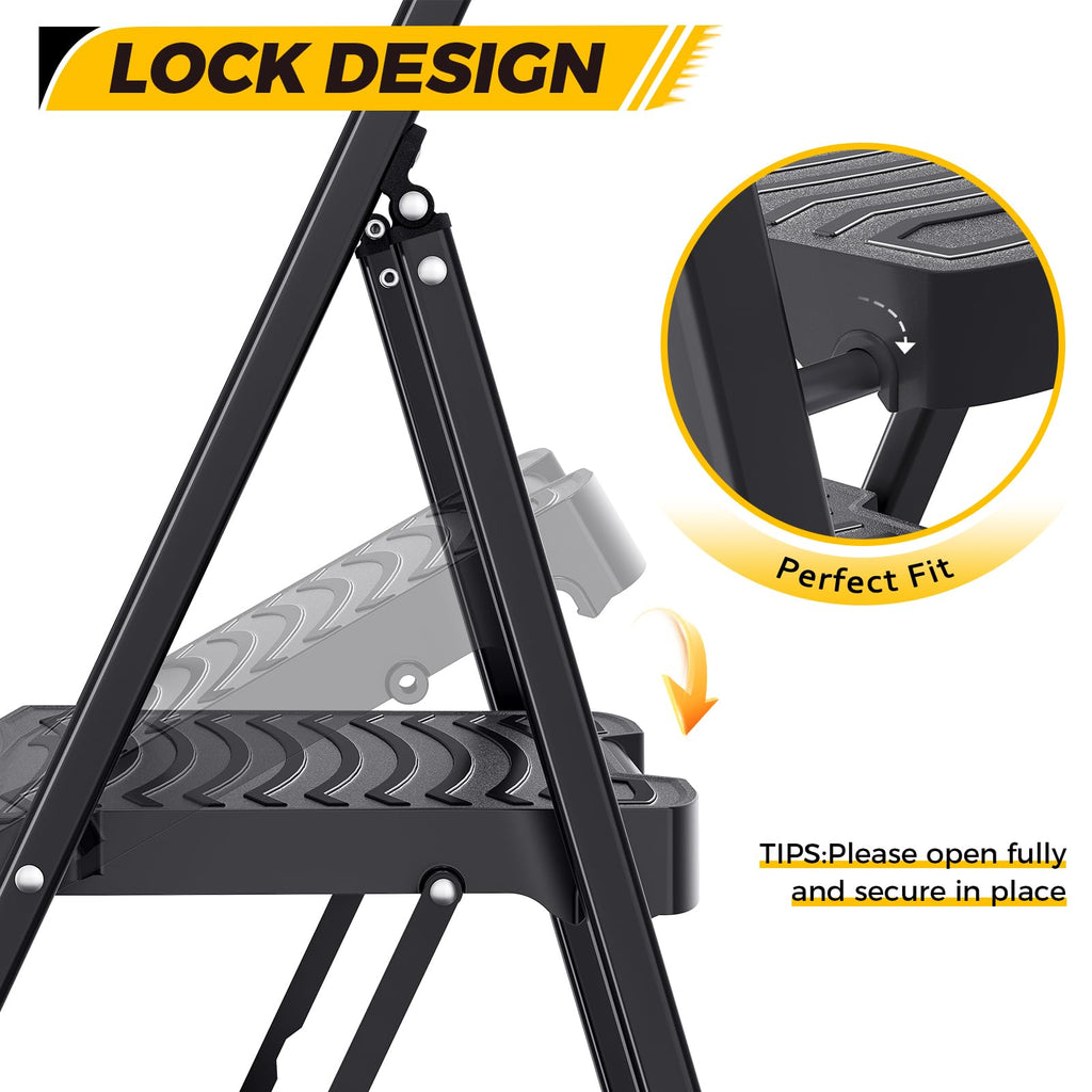 2 Folding Steel Step Ladder with Handrail C2500