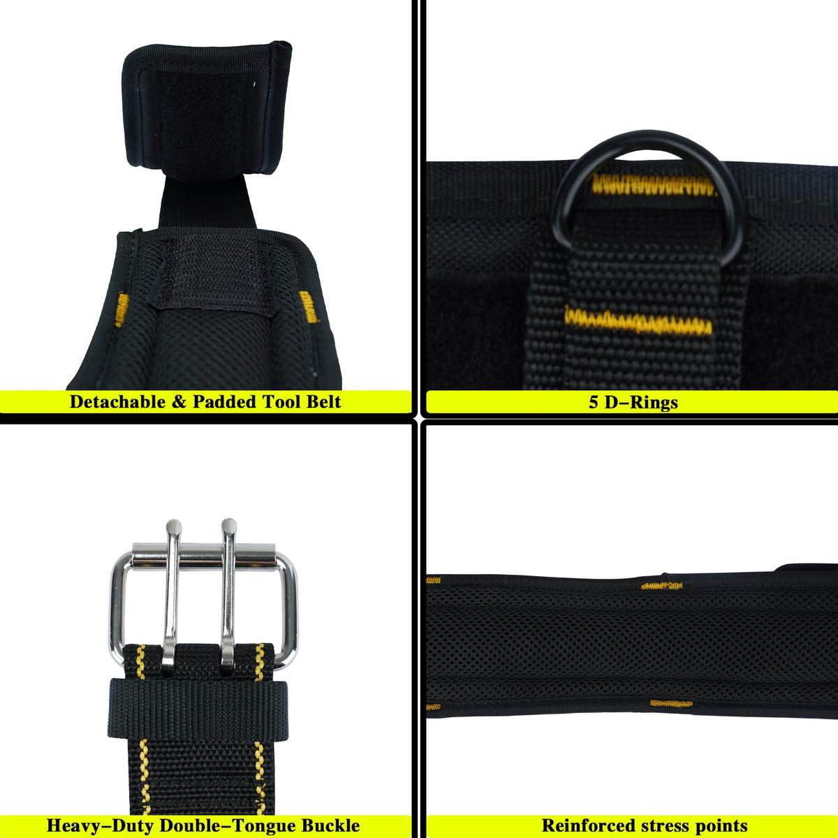 2-Inch Padded Tool Belt with 4 D-Rings Heavy Duty Double Metal Roller Buckle S572216