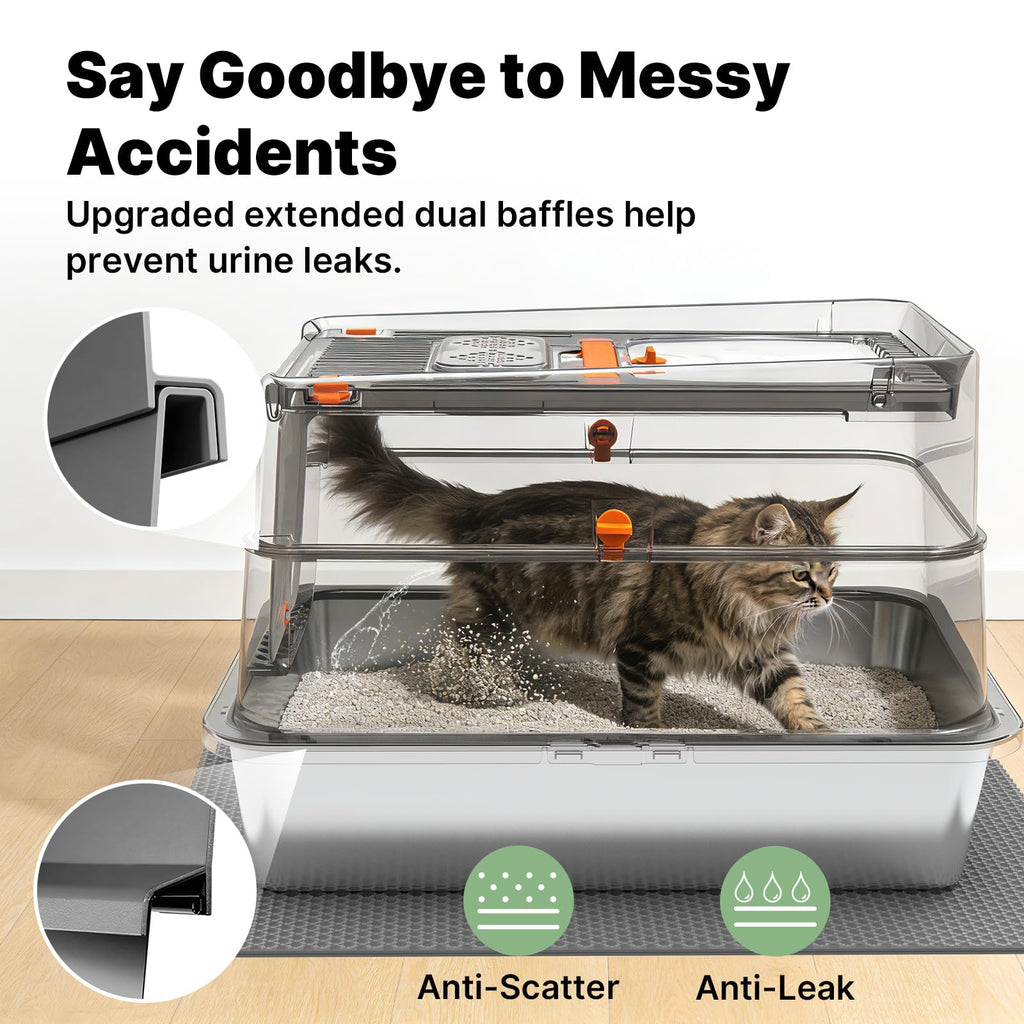 XL Stainless Steel Enclosed Cat Litter Box with Flip Lid Z87280