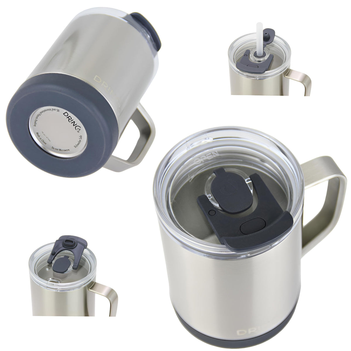 16 oz Black Vacuum Insulated Stainless Steel Travel Mug with Lid A140473
