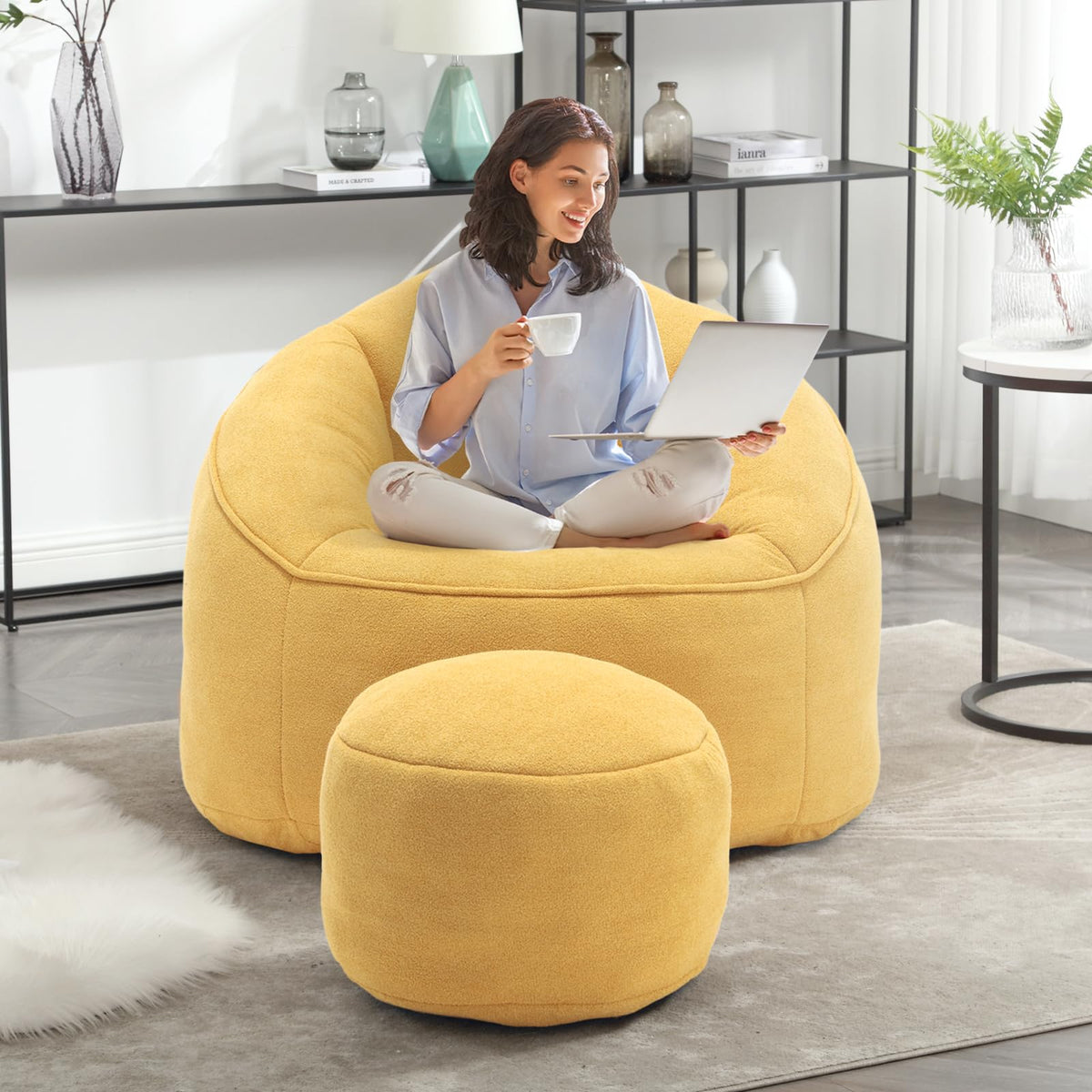 Upholstered Bean Bag Sofa Chair with Ottoman Z983