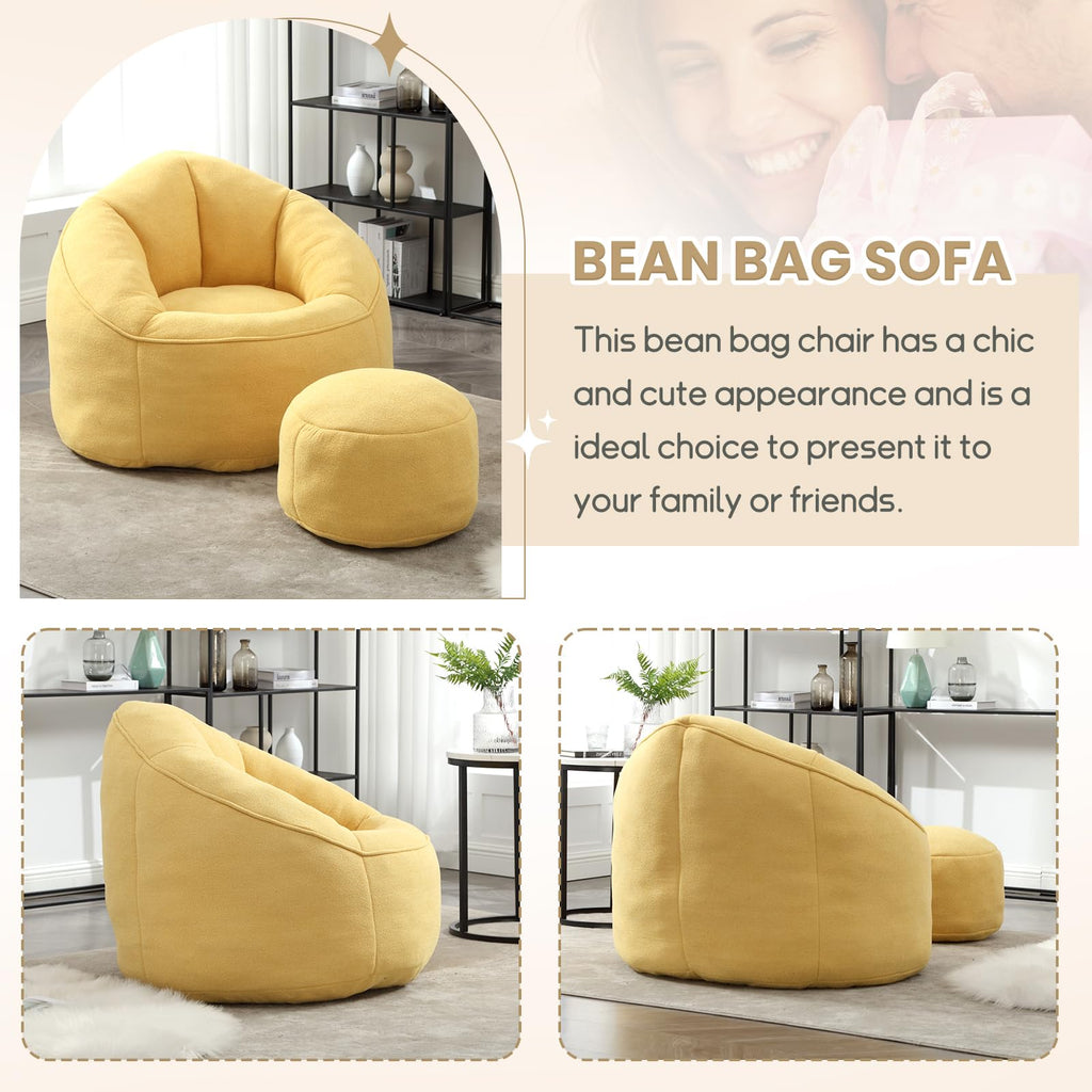 Upholstered Bean Bag Sofa Chair with Ottoman Z983
