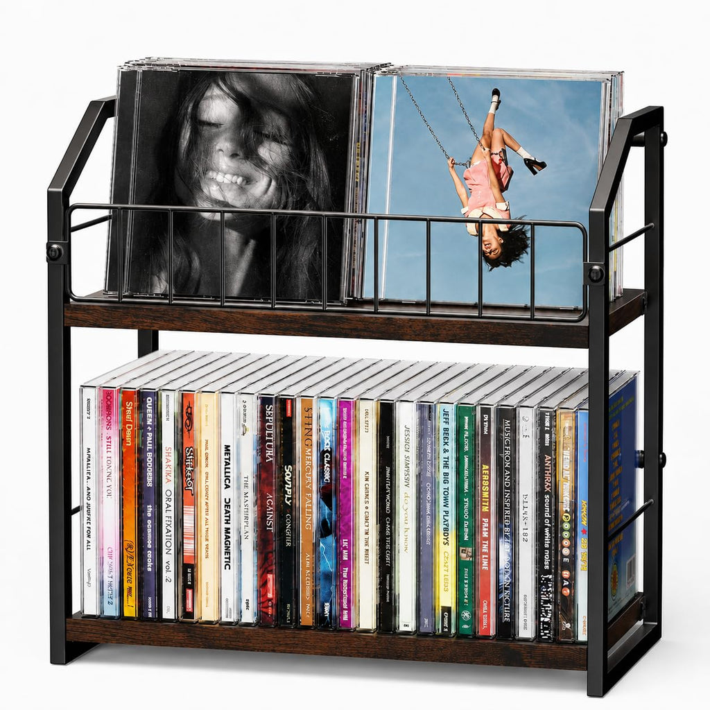 2 Tier CD Storage Rack Holds 60 Cases Brown D937
