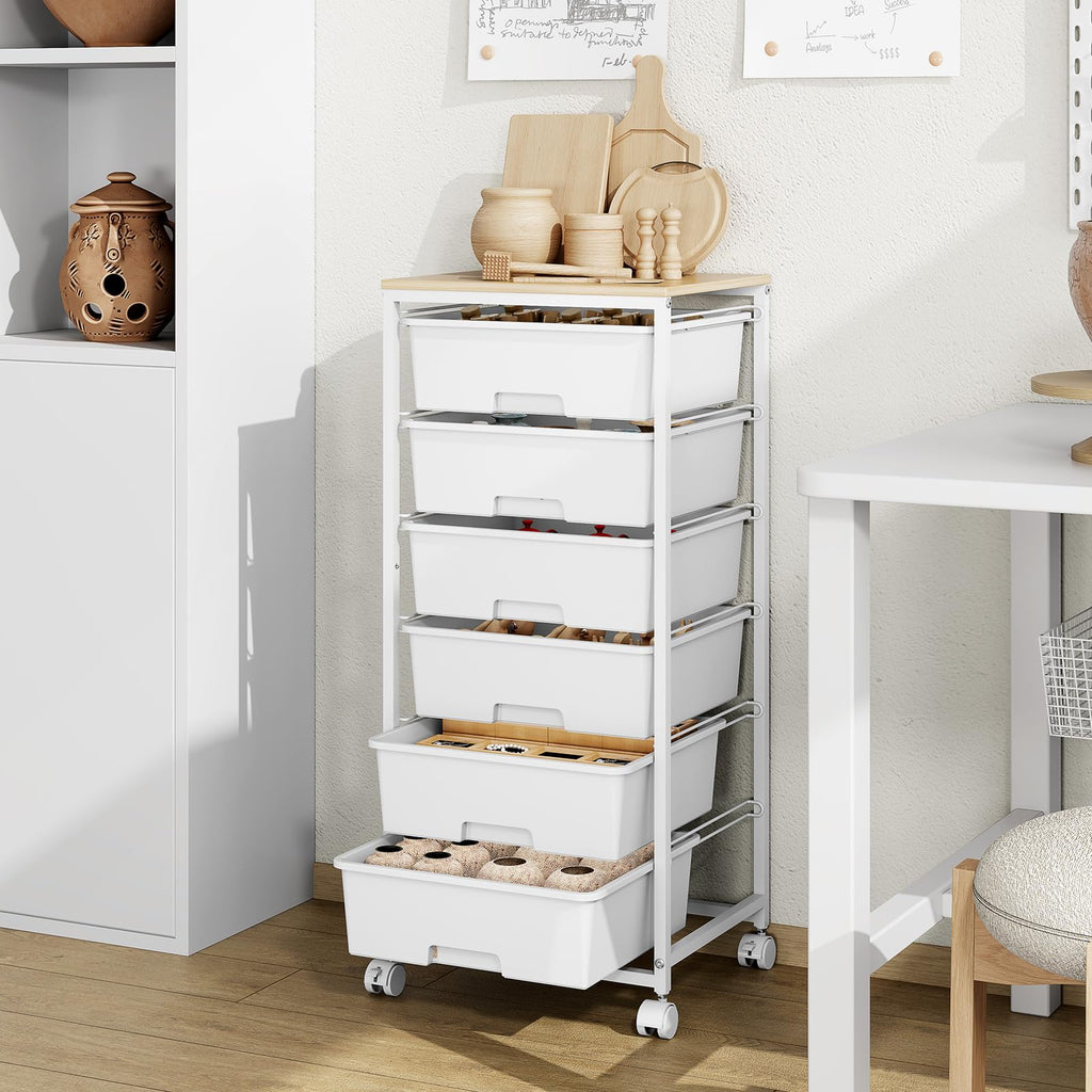 6 Drawer Rolling Storage Cart with Wooden Top and Wheels X486104