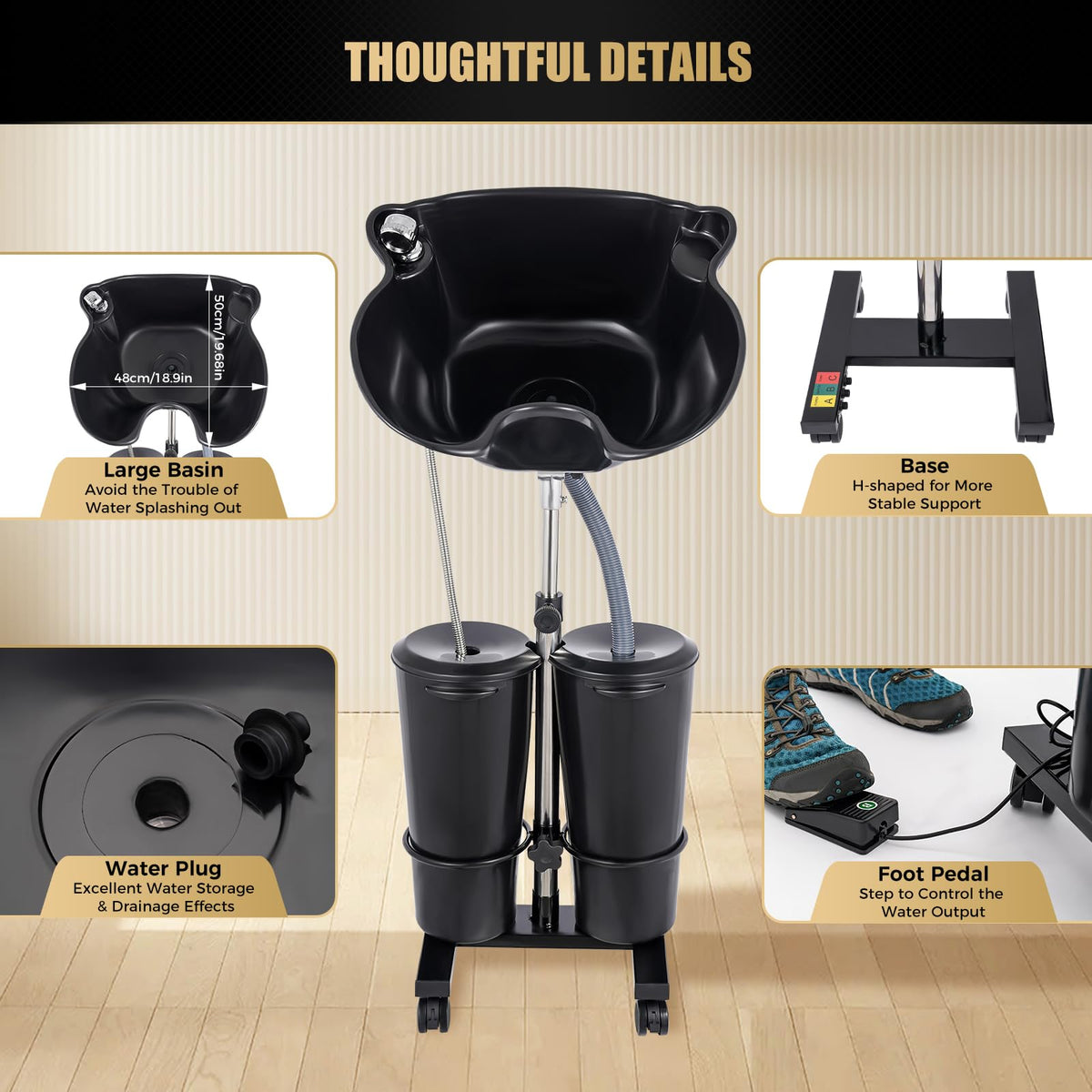 Portable Height Adjustable Shampoo Bowl with Electric Pump N2936
