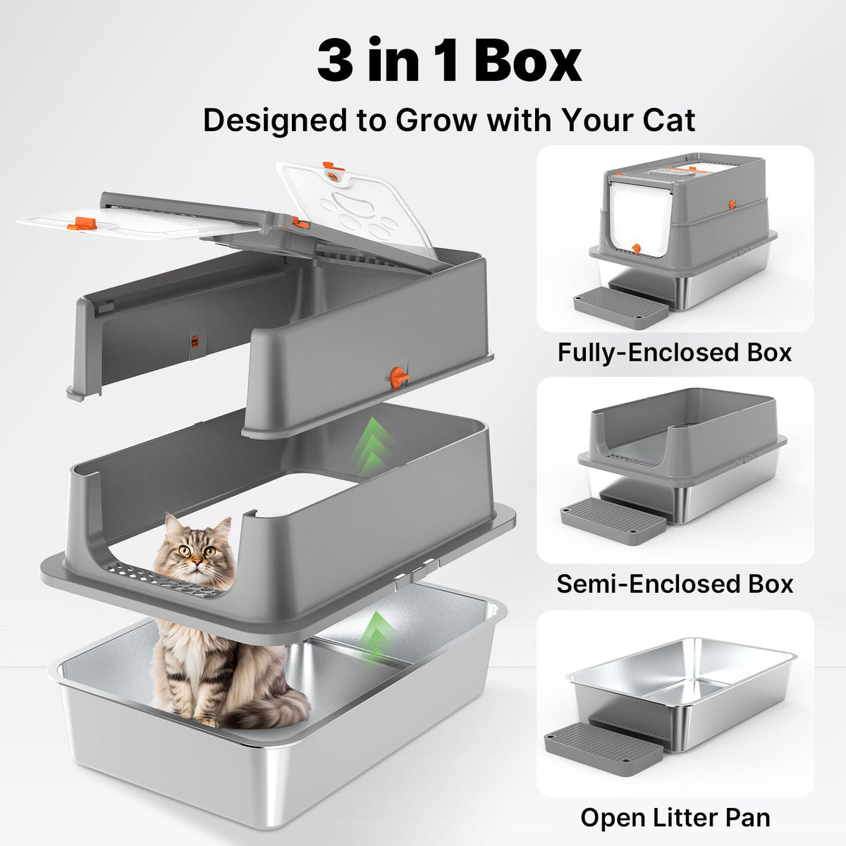 XL Stainless Steel Enclosed Cat Litter Box with Flip Lid Z87280