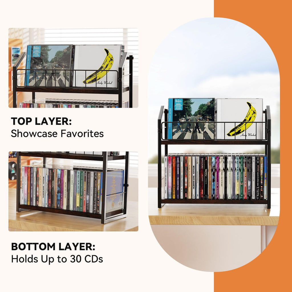 2 Tier CD Storage Rack Holds 60 Cases Brown D937