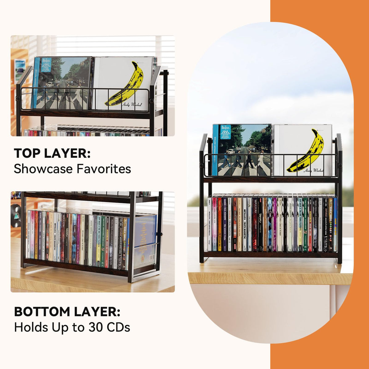 2 Tier CD Storage Rack Holds 60 Cases Brown D937
