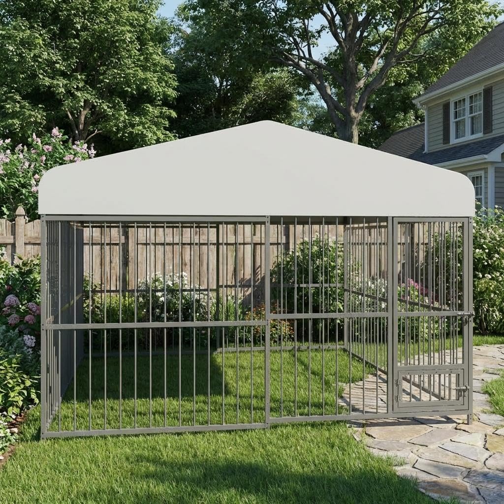 10 x 10FT Heavy Duty Metal Outdoor Dog Kennel with Roof P88236