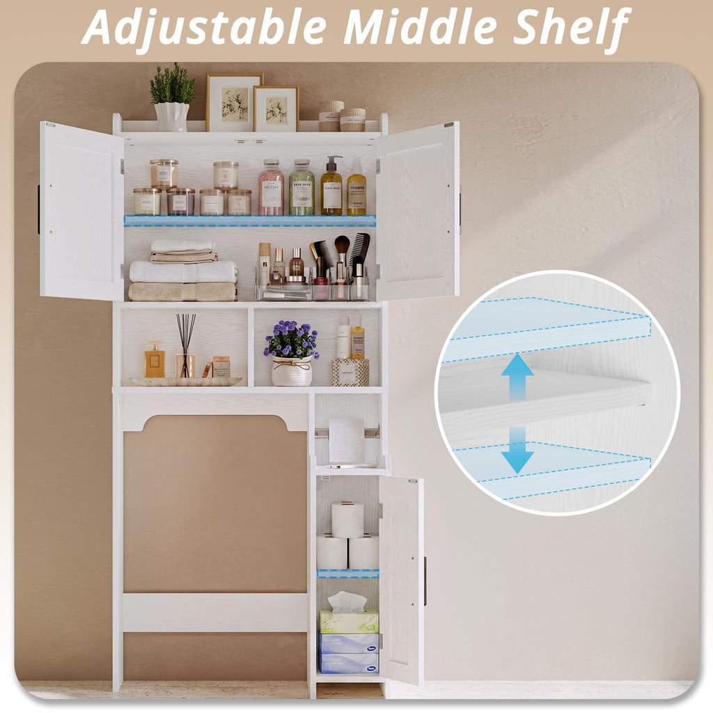 White Over The Toilet Storage Cabinet with Adjustable Shelves M33130