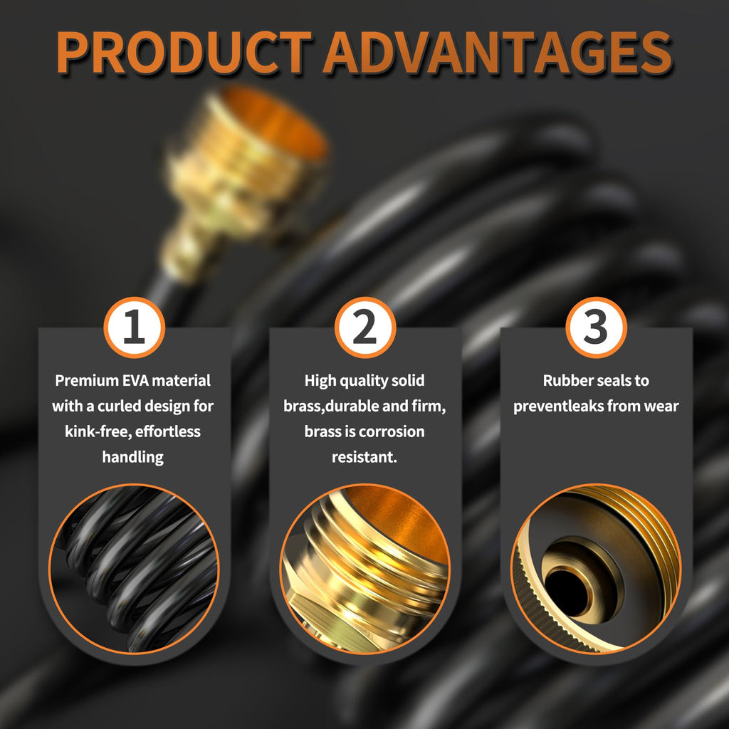 100FT x 3/8" Coil Expandable Garden Hose with 8 Patterns Spray Nozzle O857