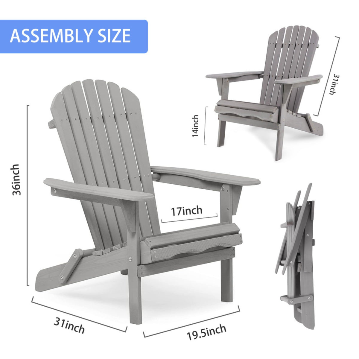 Wood Folding Adirondack Chair Set of 2 Gray V32903