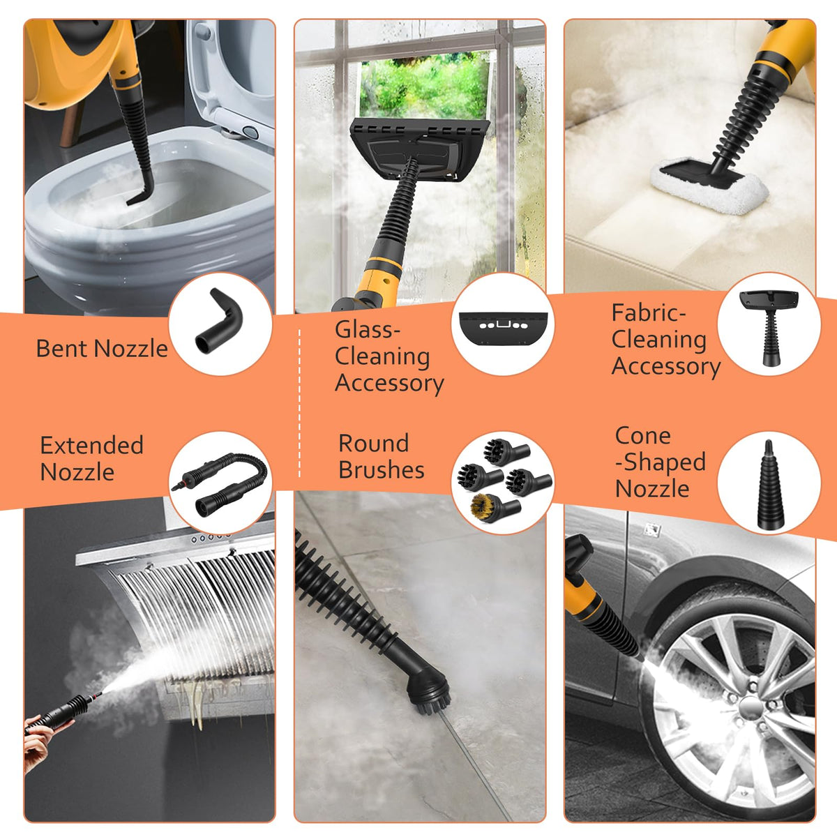 Pressurized Handheld Multi-Surface Natural Steam Cleaner with 12 pcs Accessories Z2133