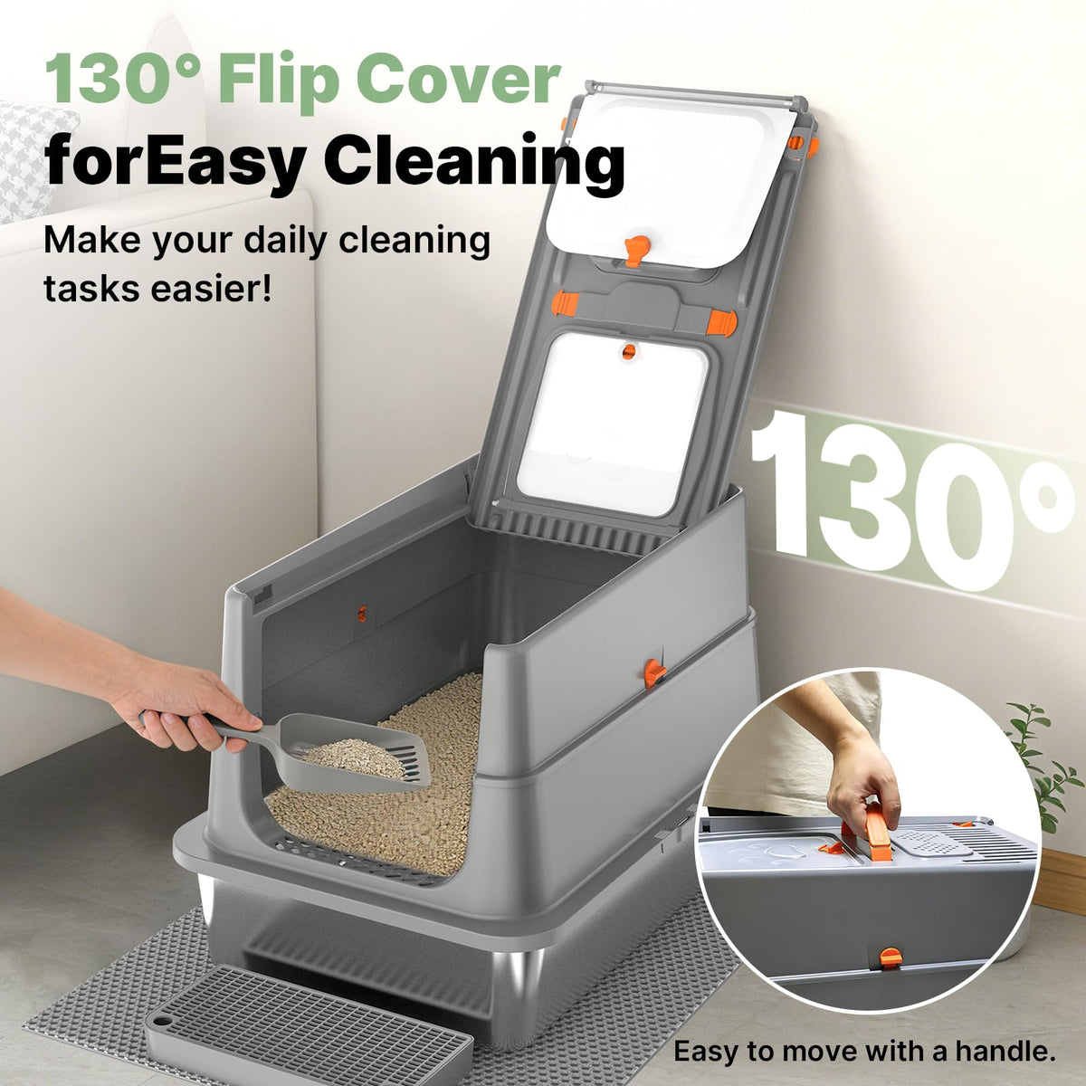 XL Stainless Steel Enclosed Cat Litter Box with Flip Lid Z87280