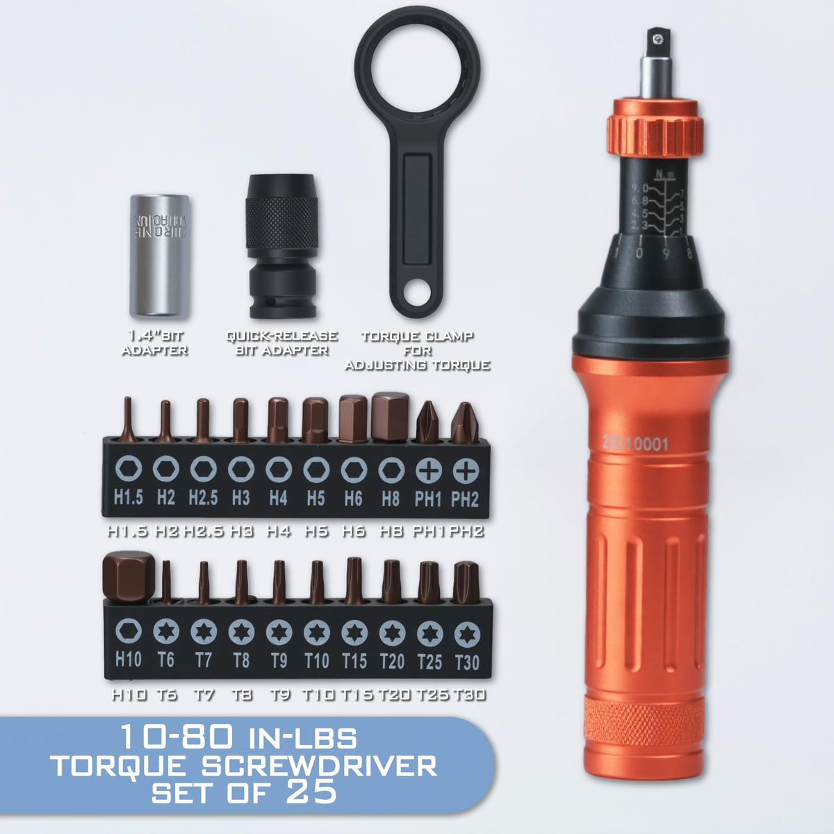Torque Screwdriver Wrench Driver Set 10-80 Inch Pounds 20 Steel Bits B493