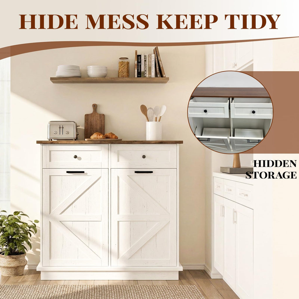 White 20 Gallon Tilt Out Trash Can Cabinet N71836