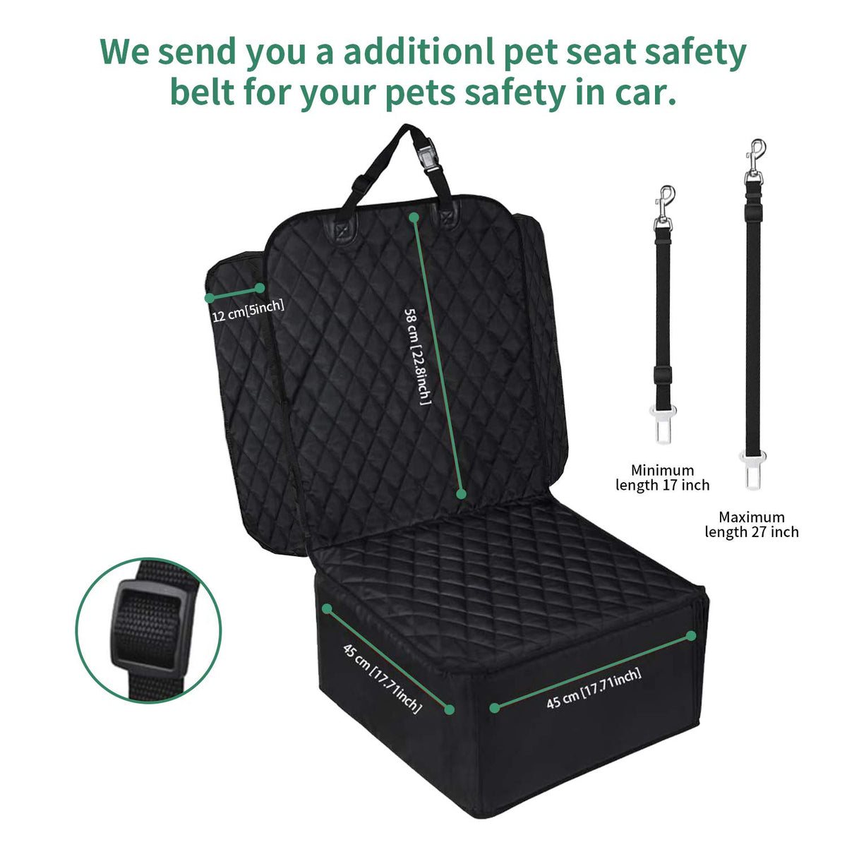 Black 2 in 1 Waterproof Dog Car Seat Cover with Safety Belt L6398