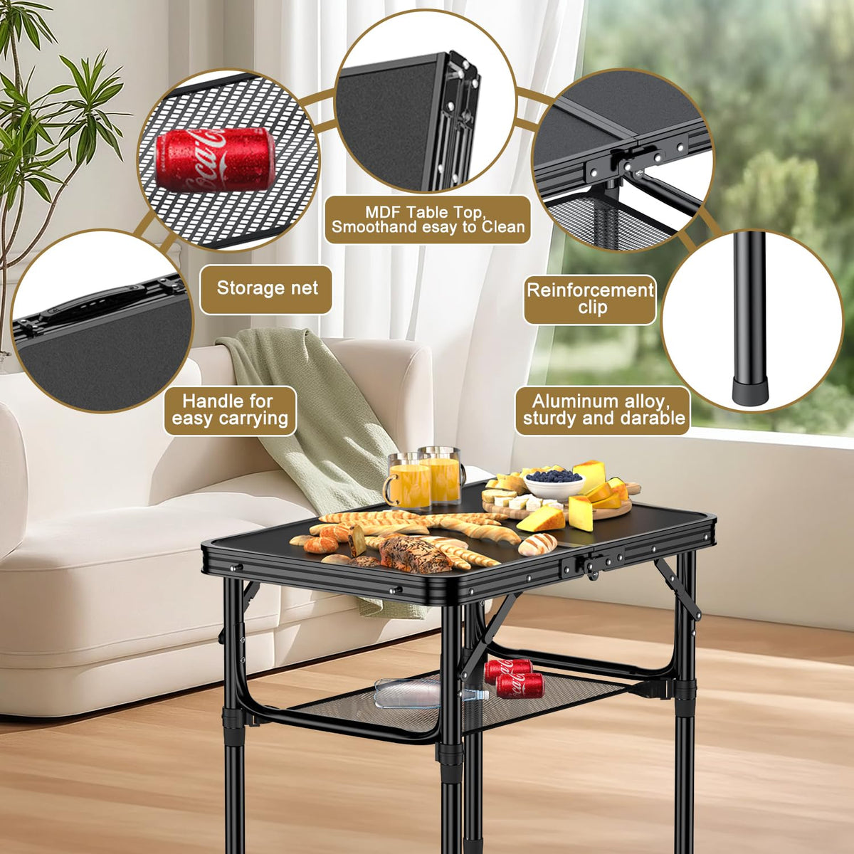 2 FT Folding Camping Table with 3 Adjustable Height L914854