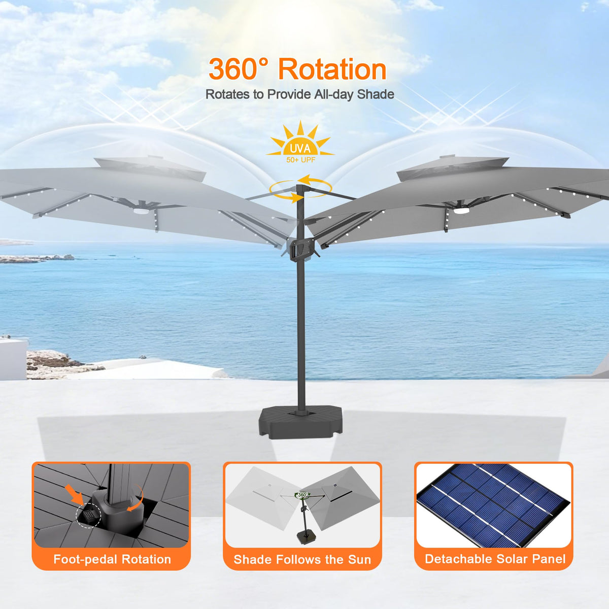 10' X 10' Cantilever Umbrella with LED Lights G948