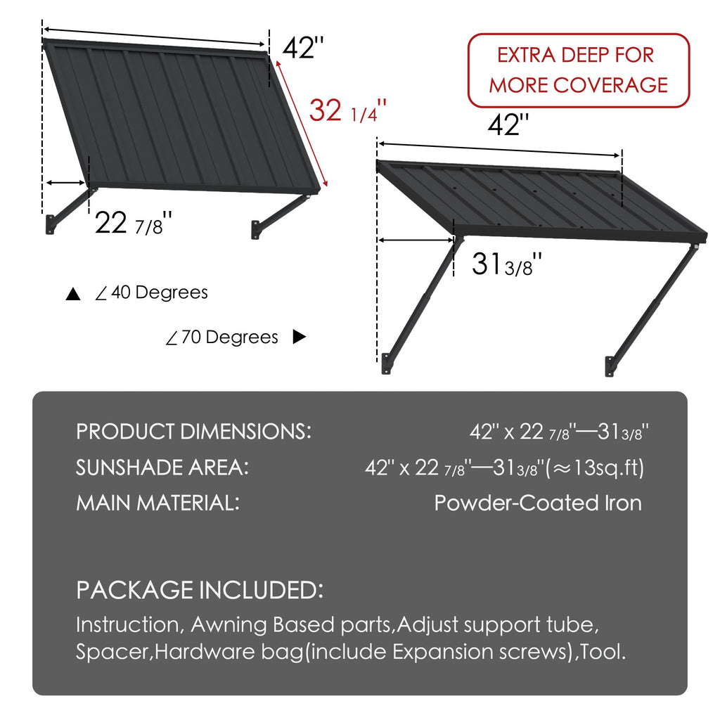 Adjustable Door Window Awning 42"W×32" T7421