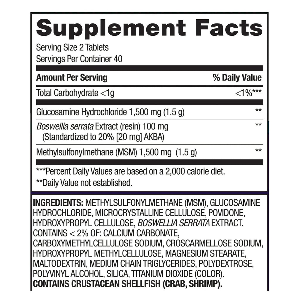 Glucosamine 1500mg MSM 1500mg Boswellia Extract Tablets, 80 Count B882
