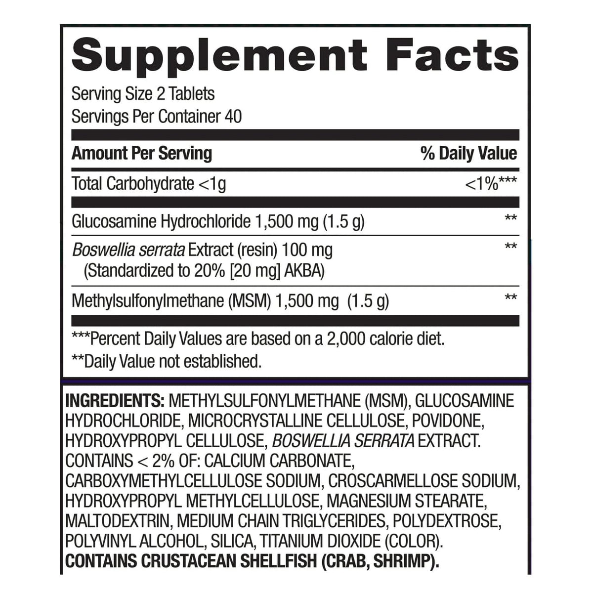 Glucosamine 1500mg MSM 1500mg Boswellia Extract Tablets, 80 Count B882