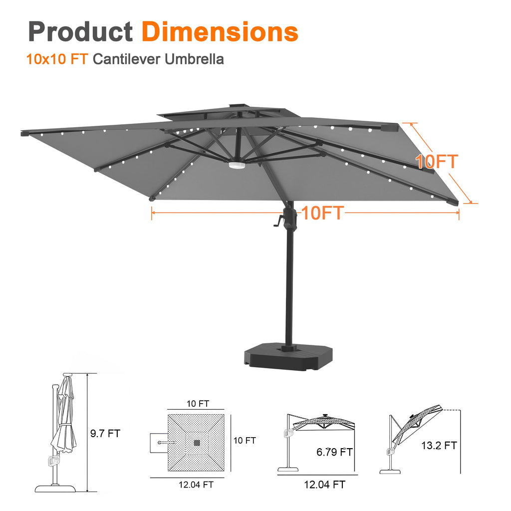 10' X 10' Cantilever Umbrella with LED Lights G948