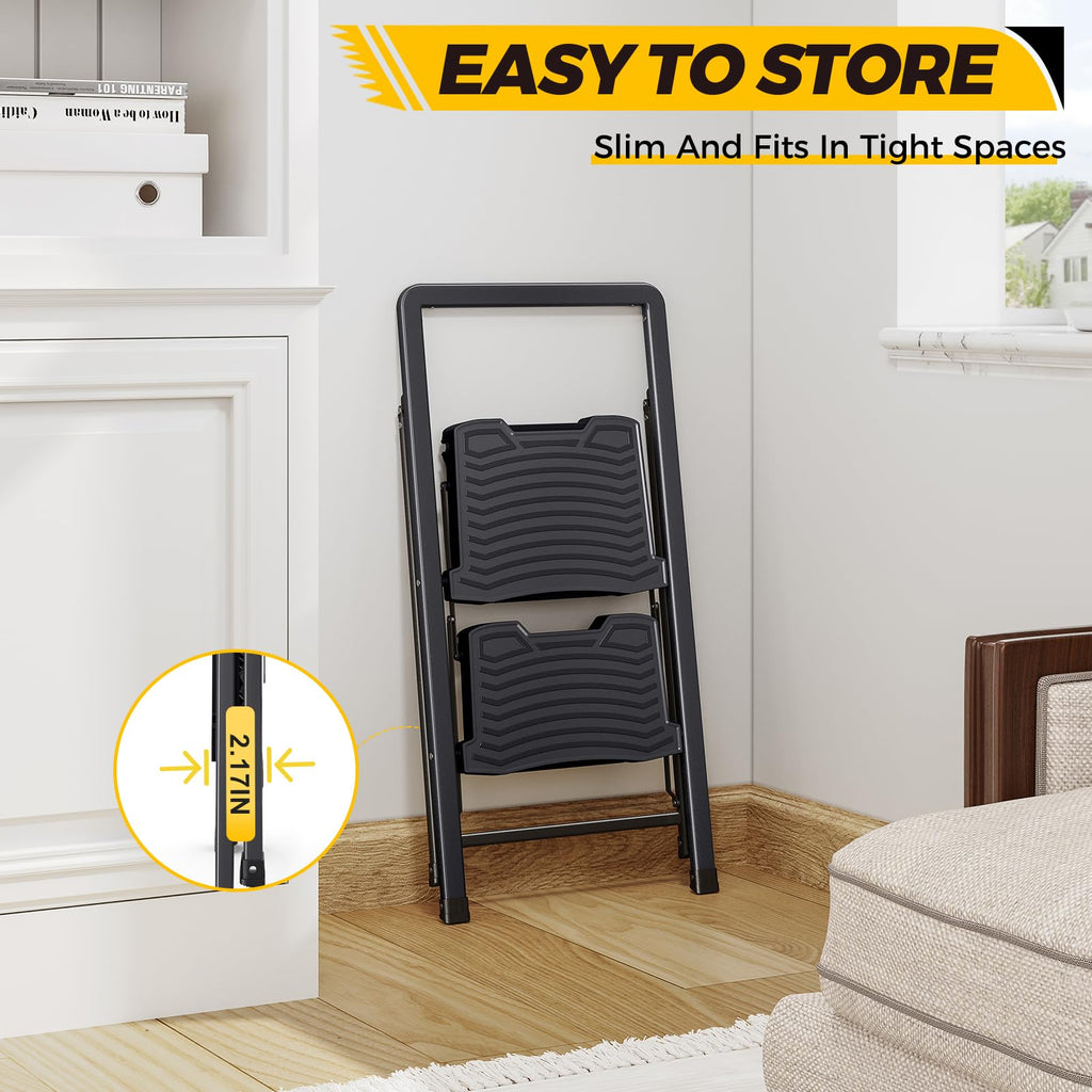 2 Folding Steel Step Ladder with Handrail C2500