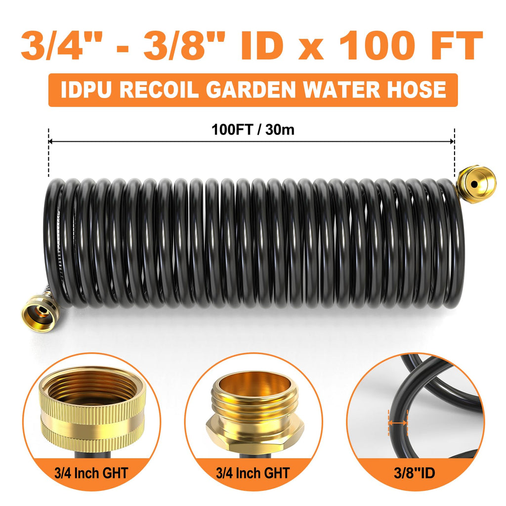 100FT x 3/8" Coil Expandable Garden Hose with 8 Patterns Spray Nozzle O857