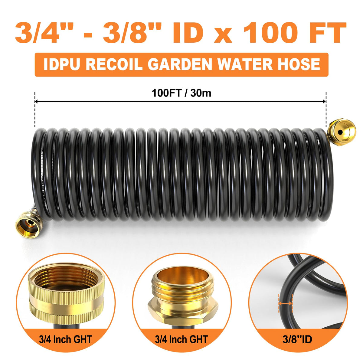 100FT x 3/8" Coil Expandable Garden Hose with 8 Patterns Spray Nozzle O857