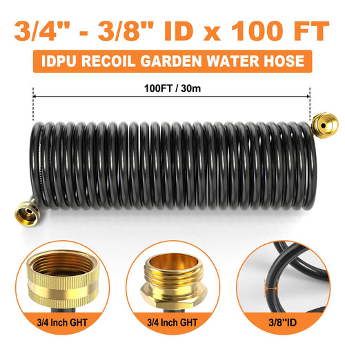100FT x 3/8" Coil Expandable Garden Hose with 8 Patterns Spray Nozzle O857