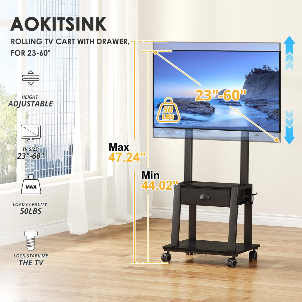 23-60 Inch Mobile TV Stand with Drawer G761