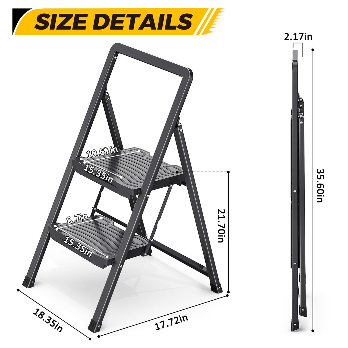 2 Folding Steel Step Ladder with Handrail C2500