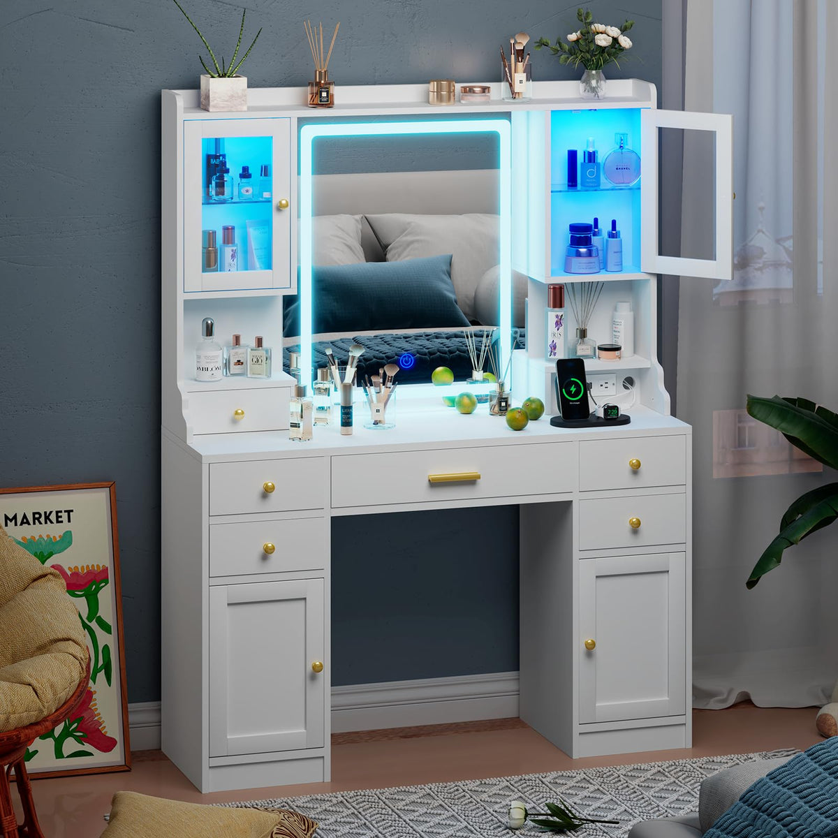 White Makeup Vanity Desk with LED Mirror P60742