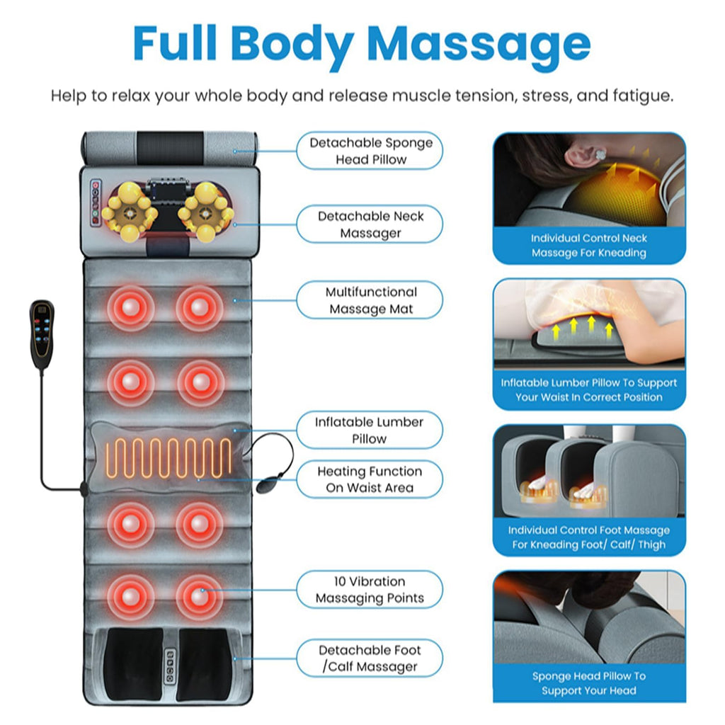 Full Body Electric Heating Vibration Massage Mat Cushion X60978