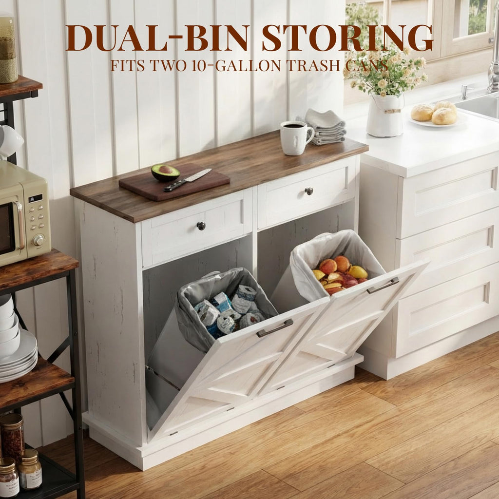 White 20 Gallon Tilt Out Trash Can Cabinet N71836