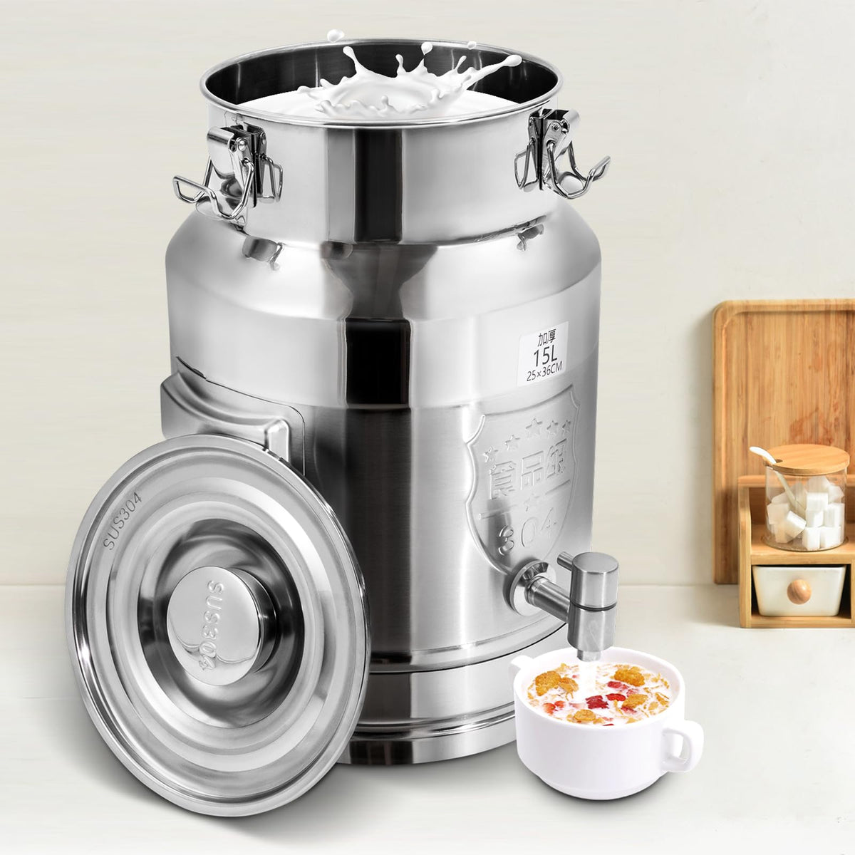 15L Stainless Steel Milk Can with Faucet M664845