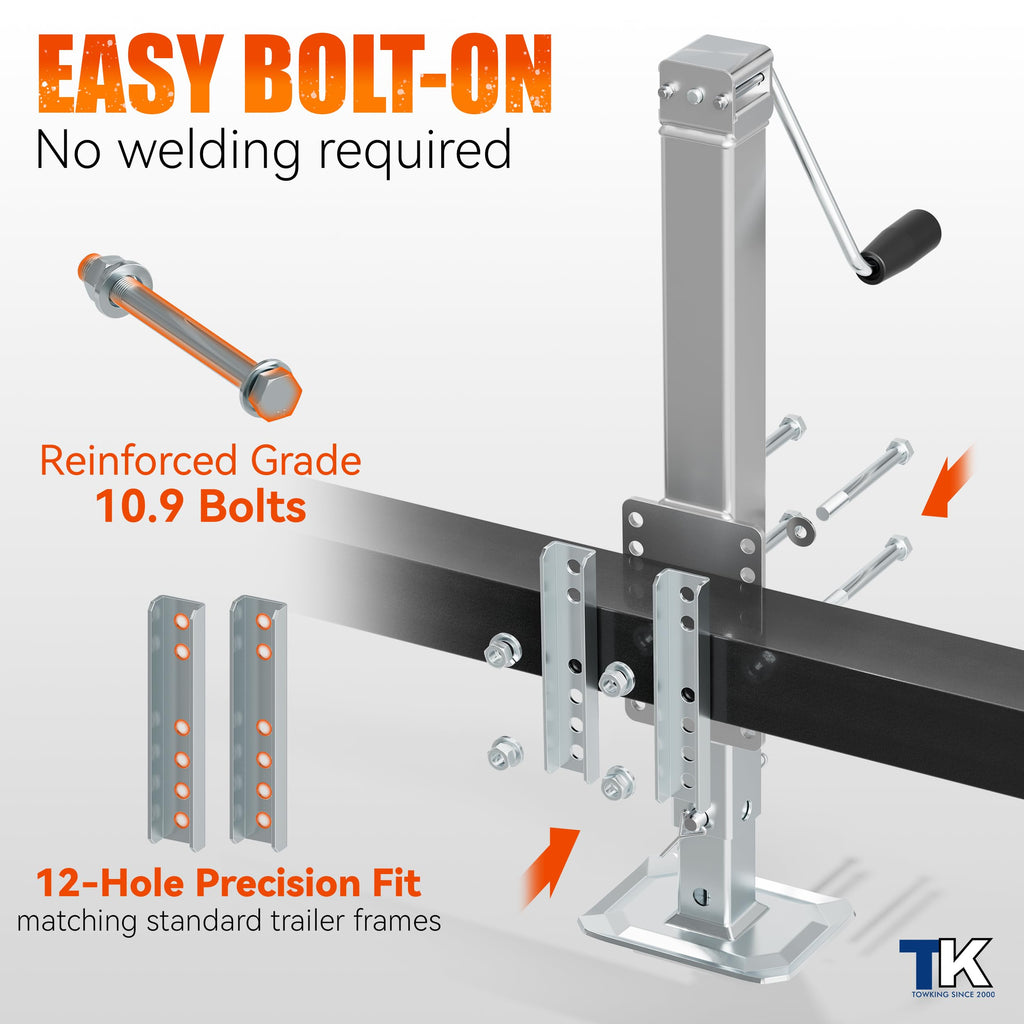 Square Trailer Jack, 15" Lift, Heavy Duty Swivel S584