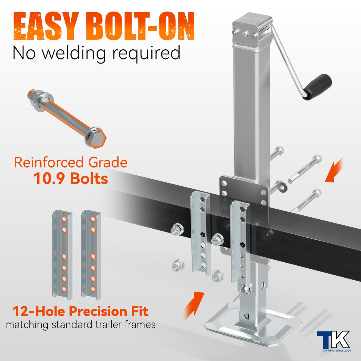 Square Trailer Jack, 15" Lift, Heavy Duty Swivel S584