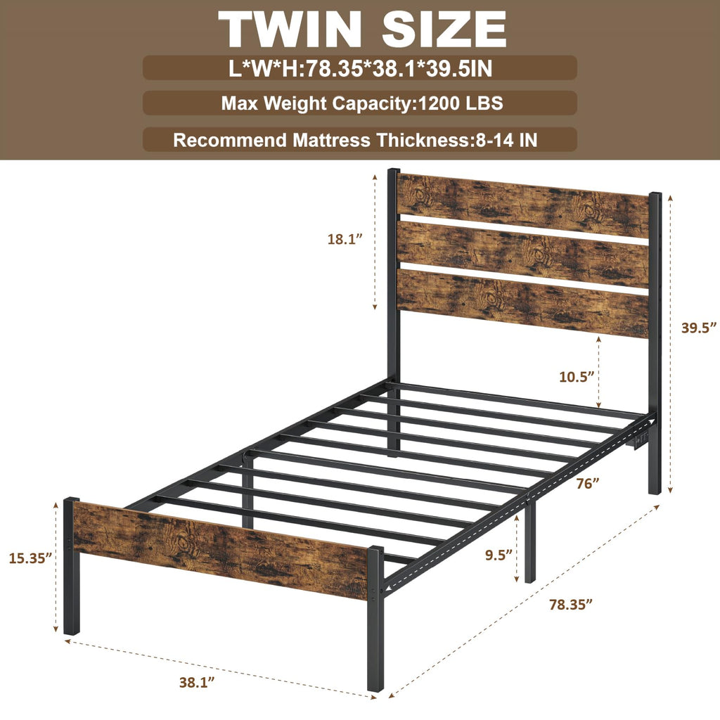 Twin Size Bed Frame with LED Light & Charging Station H399320