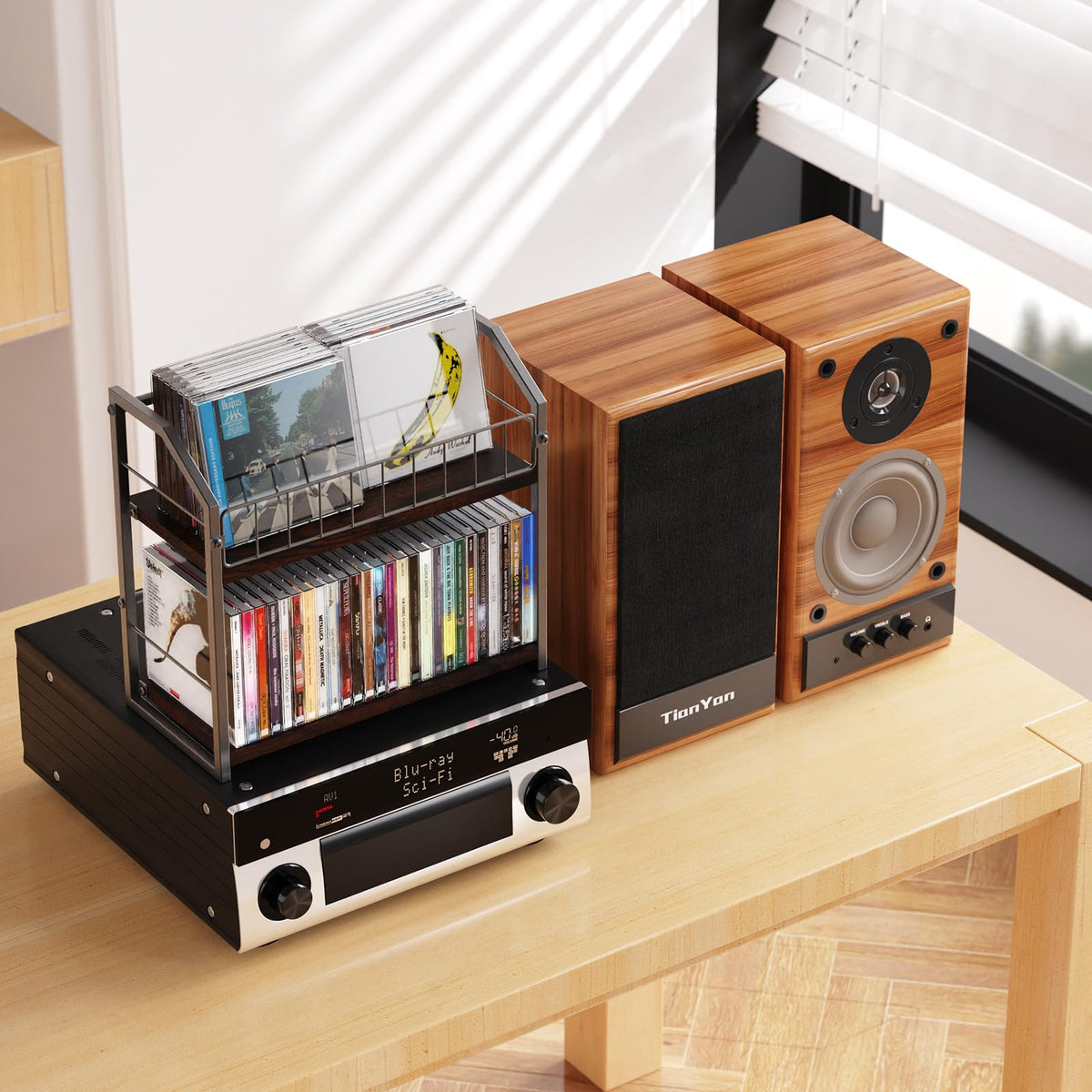 2 Tier CD Storage Rack Holds 60 Cases Brown D937