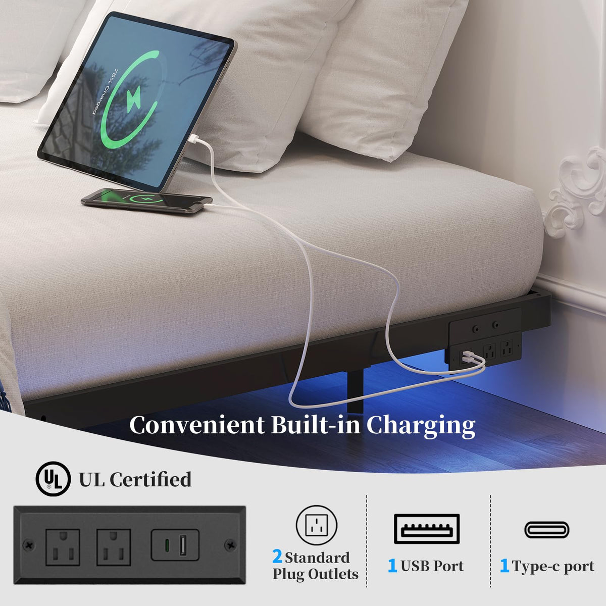 Full Size Metal Floating Bed Frame with LED Lights F280815