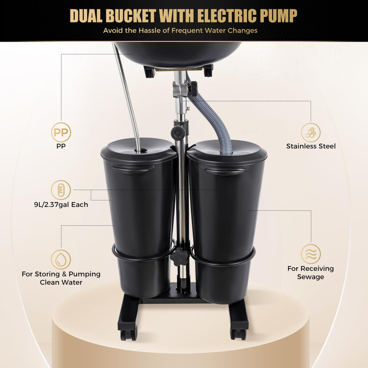 Portable Height Adjustable Shampoo Bowl with Electric Pump N2936