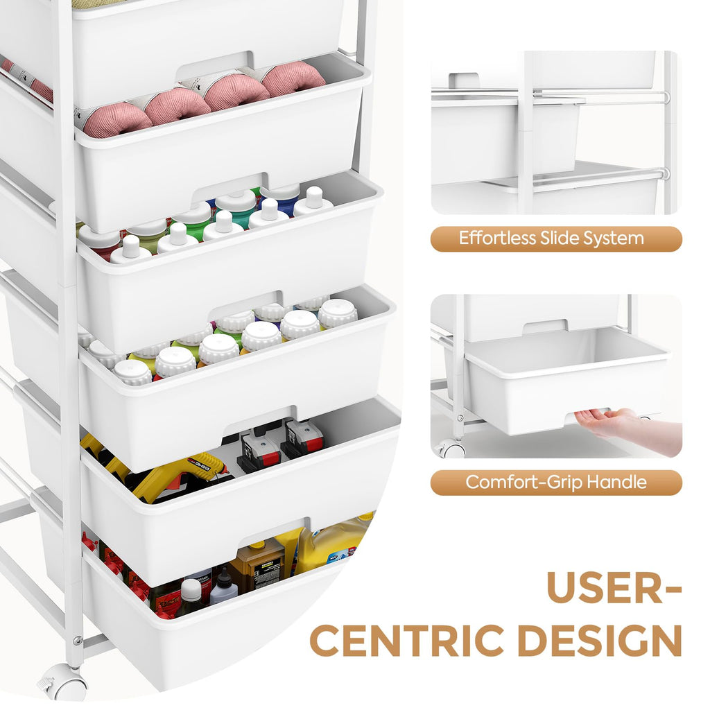 6 Drawer Rolling Storage Cart with Wooden Top and Wheels X486104
