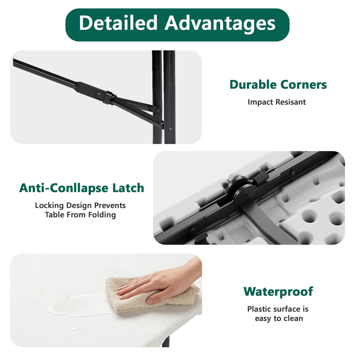 6FT Heavy Duty Plastic Folding Table with Steel Legs White A8440