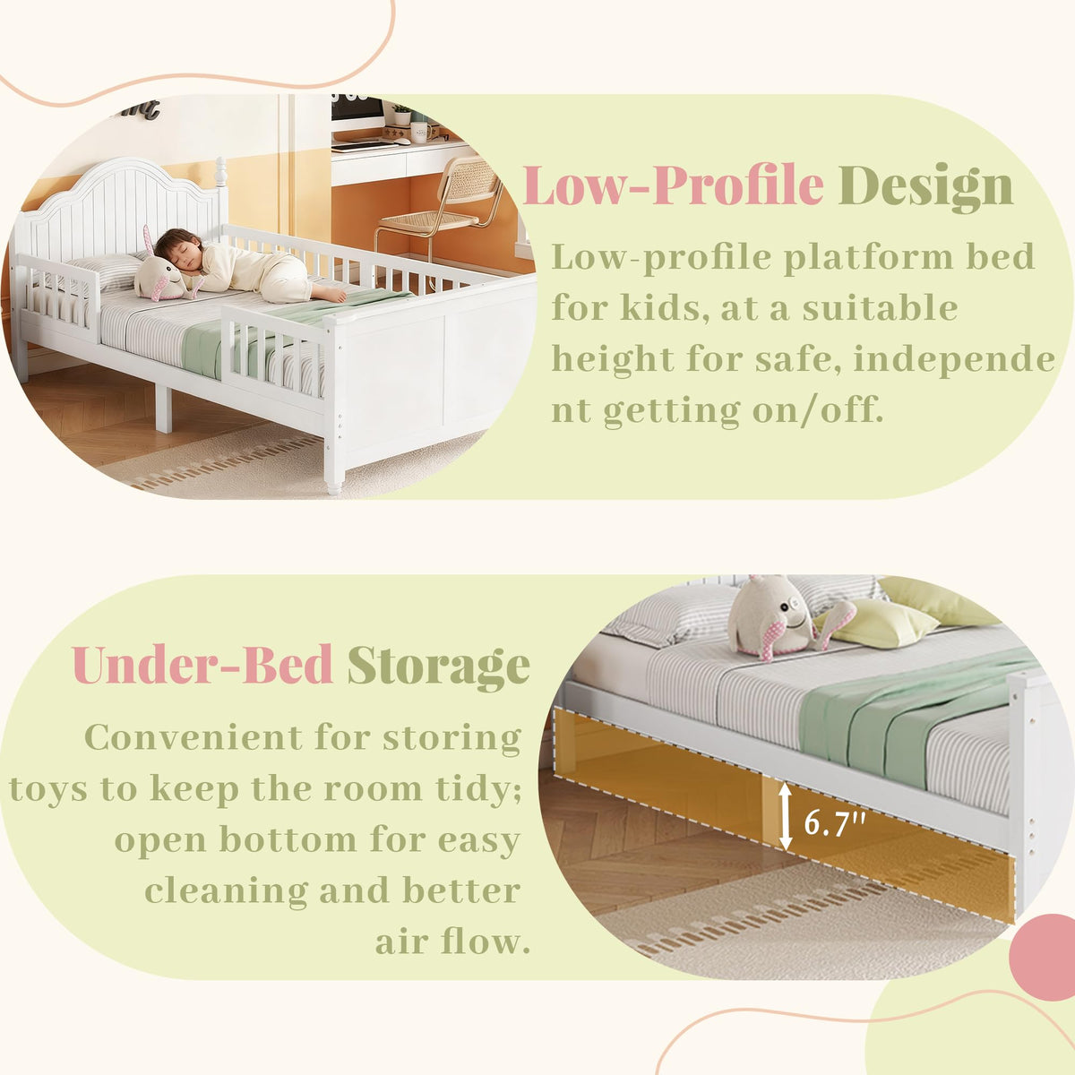 White Twin Bed Frame with Headboard and Rails O616109