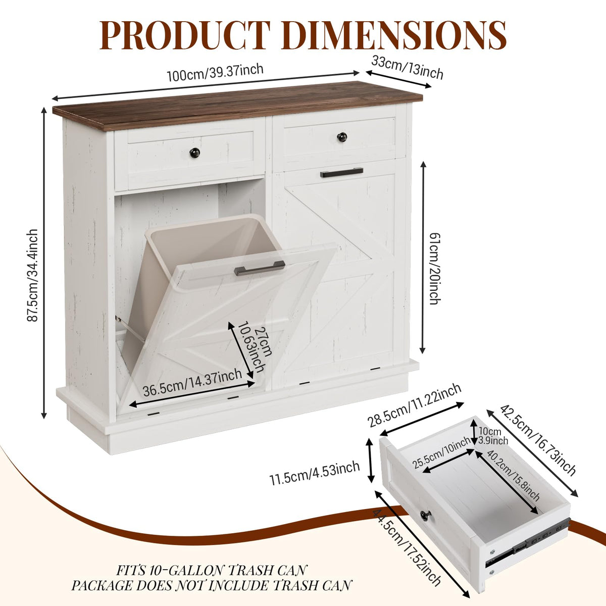 White 20 Gallon Tilt Out Trash Can Cabinet N71836