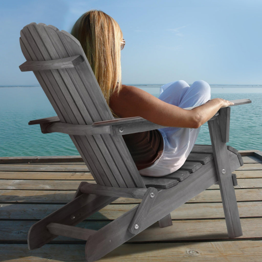 Wood Folding Adirondack Chair Set of 2 Gray V32903