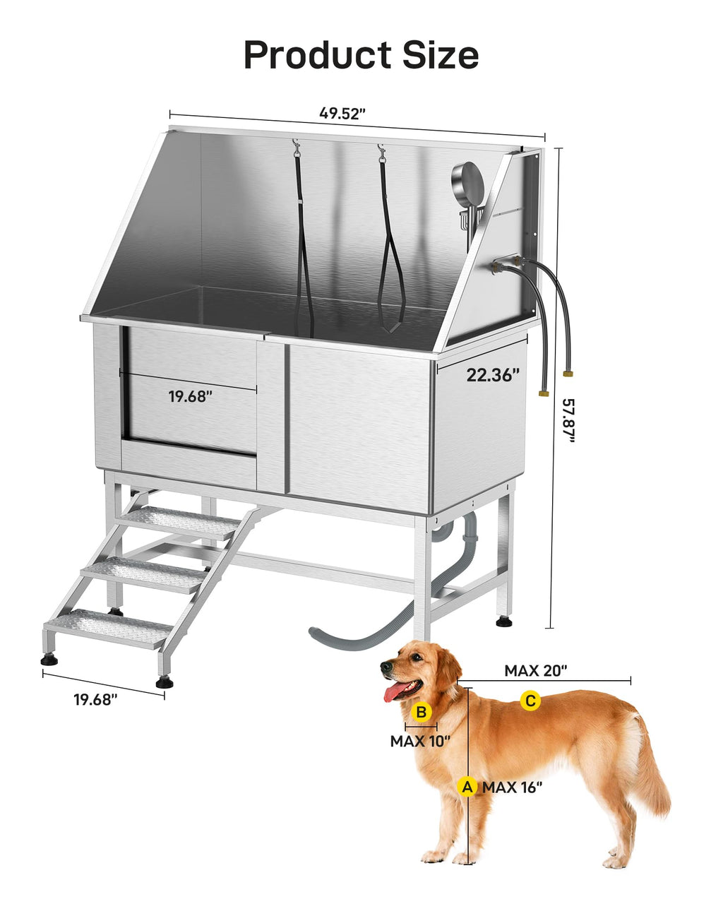 50 Inch Stainless Steel Dog Grooming Bath Tub with Ramp P380984
