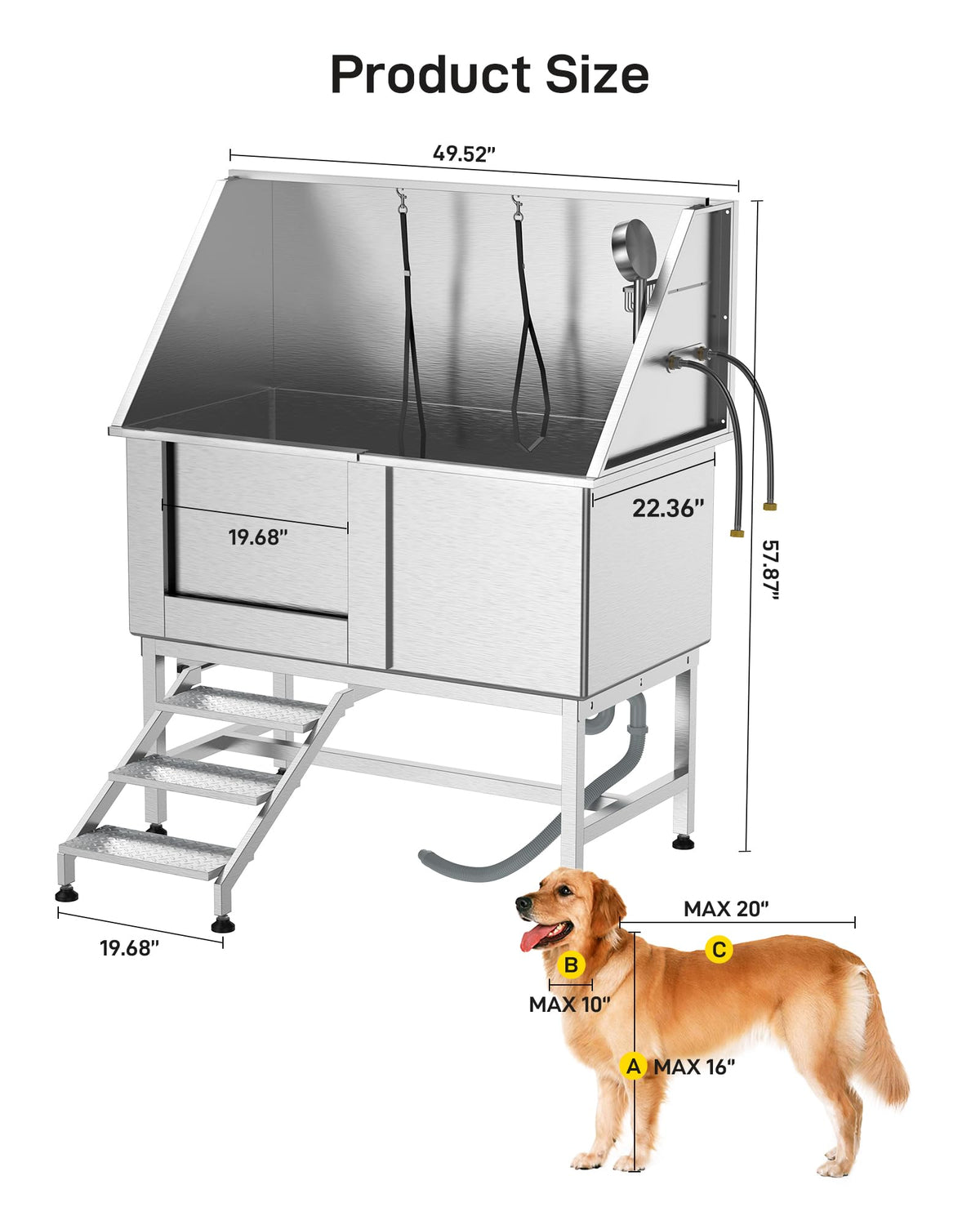 50 Inch Stainless Steel Dog Grooming Bath Tub with Ramp P380984